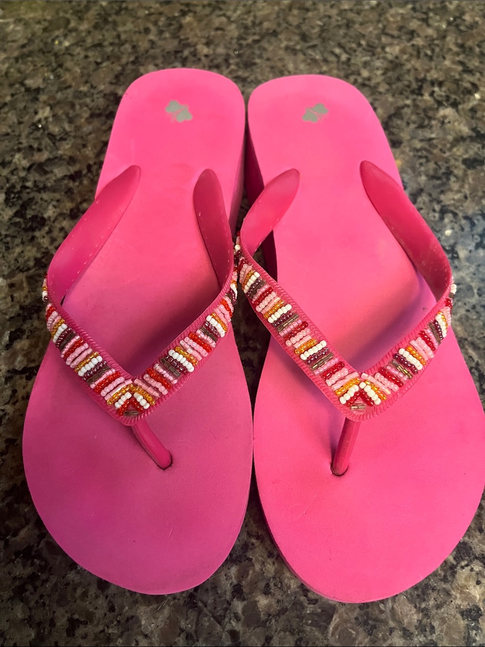 Fashion Bug Hot Pink Beaded Wedge Sandals 7/7.5